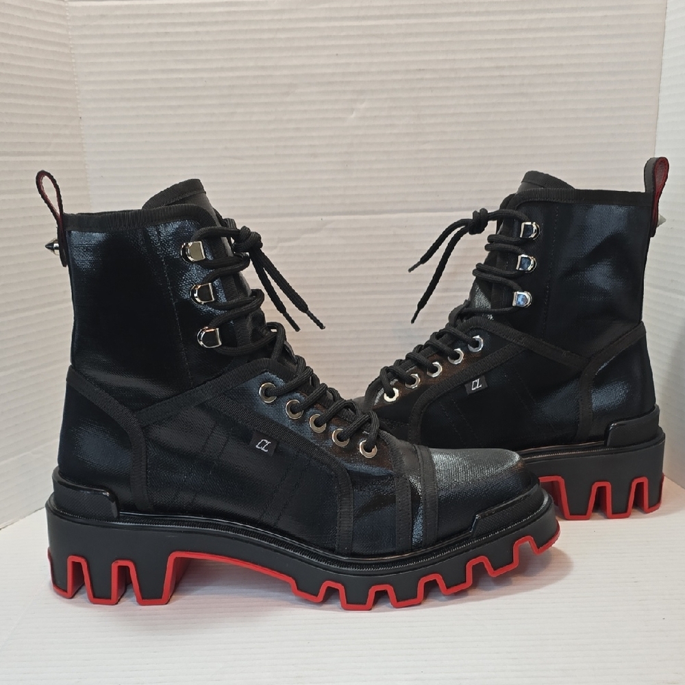Christian Louboutin Panaroot Dune Combat  Boot Red Plug Mens